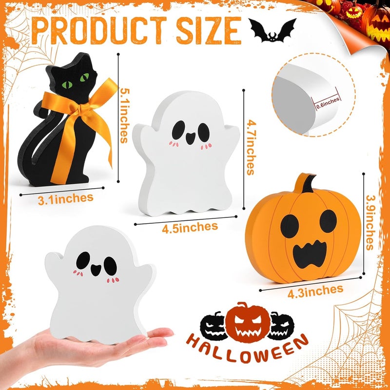 COCHIE Cute Halloween Tiered Tray Decorations Indoor, Ghost Wooden Decor Pumpkin Blocks Signs (Set of 3) - Image 2